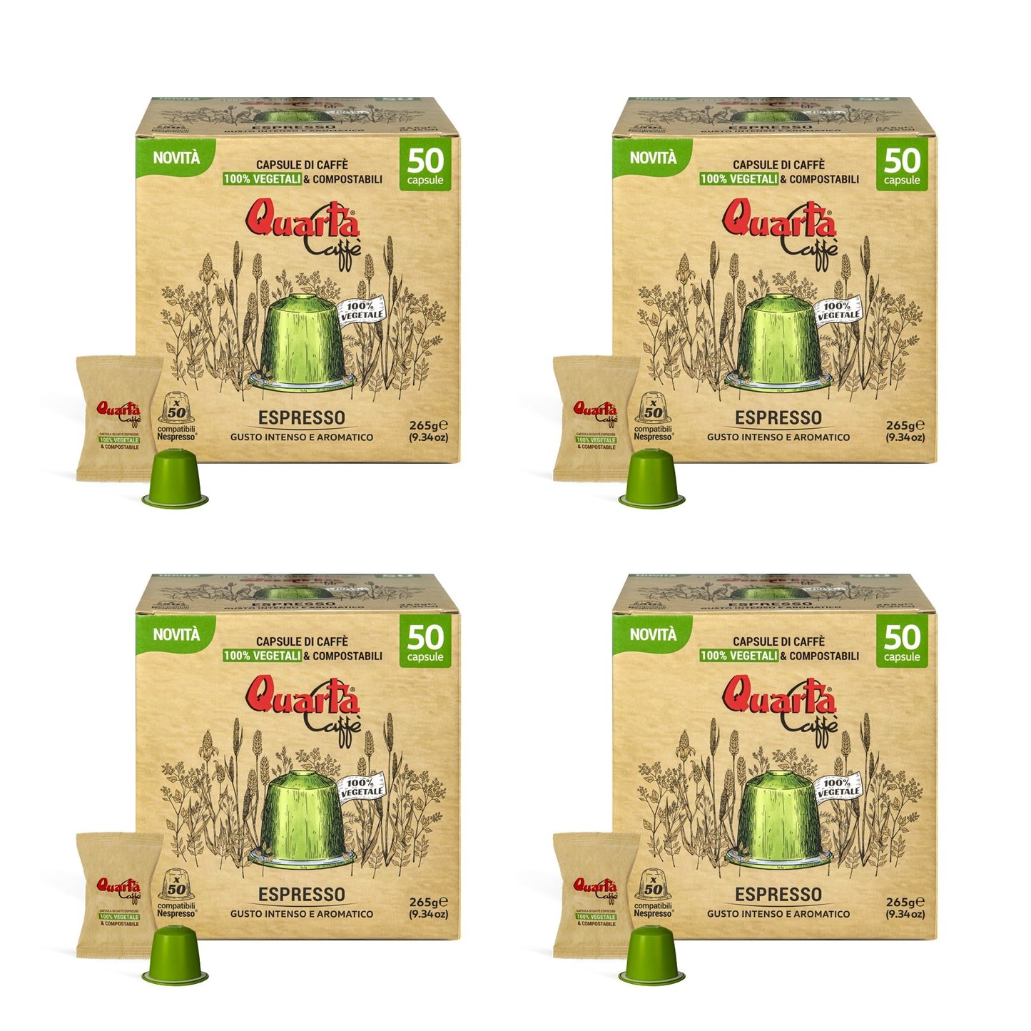 Lotto Quarta caffè 200 capsule compatibili Nespresso,ogni confezione 50 capsule