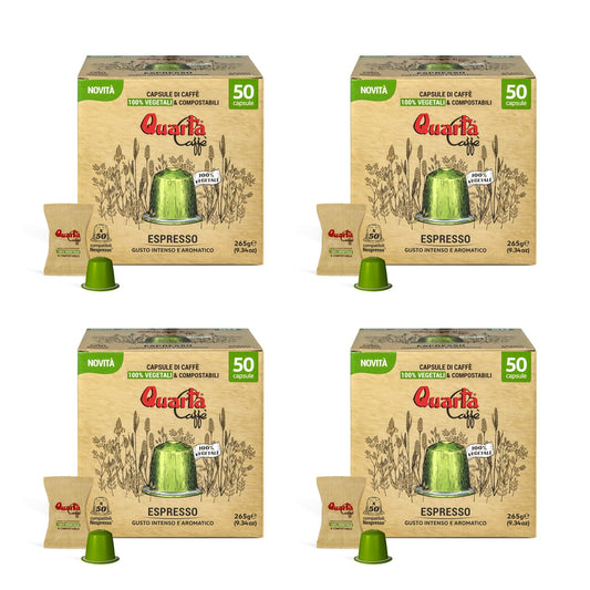 Lot Quarta caffè de 200 capsules compatibles Nespresso, chaque paquet contient 50 capsules.